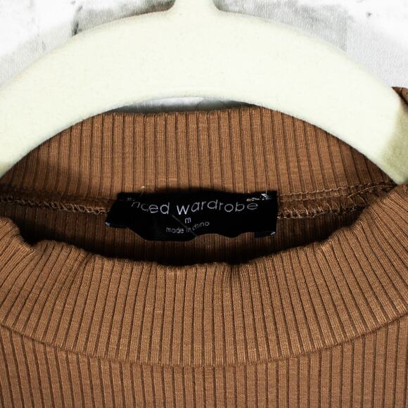 Naked Wardrobe Brown Color Block Ribbed Knit Long Sleeve Bodysuit Size Medium - Picture 5 of 12